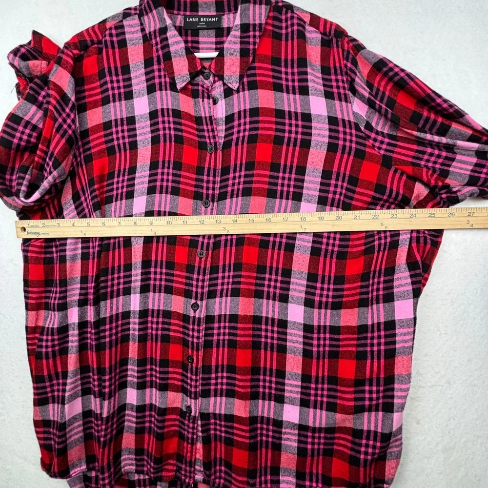 Lane‎ Bryant Plaid Shirt Womens 22/24 Roll Tab Sleeve Grunge